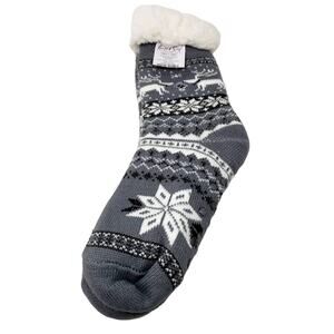 NEW! Rooted Soul Clothing Co Slipper Socks Grey Alpine Faux Fur OSFA